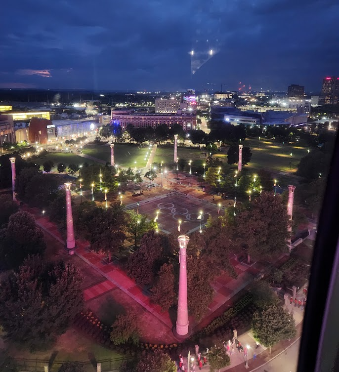 Centennial Olympic Park aglow at night