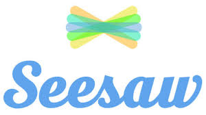 Light blue, green, yellow and orange lines with word Seesaw