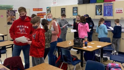 MS students working in a classroom