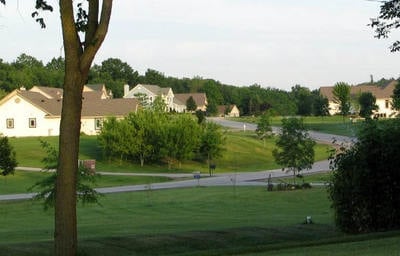 Neighborhood street dotted with homes
