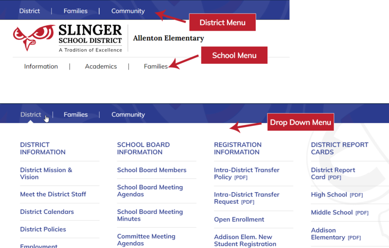 Slinger Website Menu