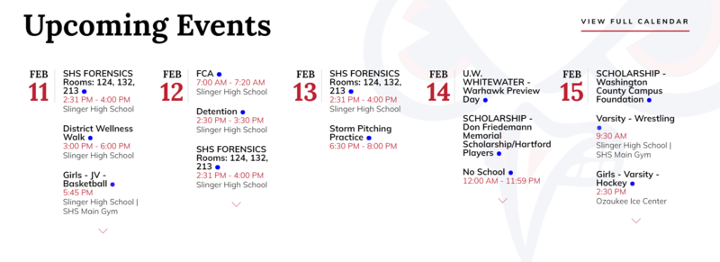 Slinger Website Calendar