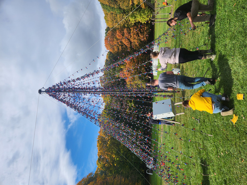 Putting up one of the two large Christmas trees at Enchantment!