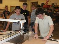 Students use table saw in Woods Technology class